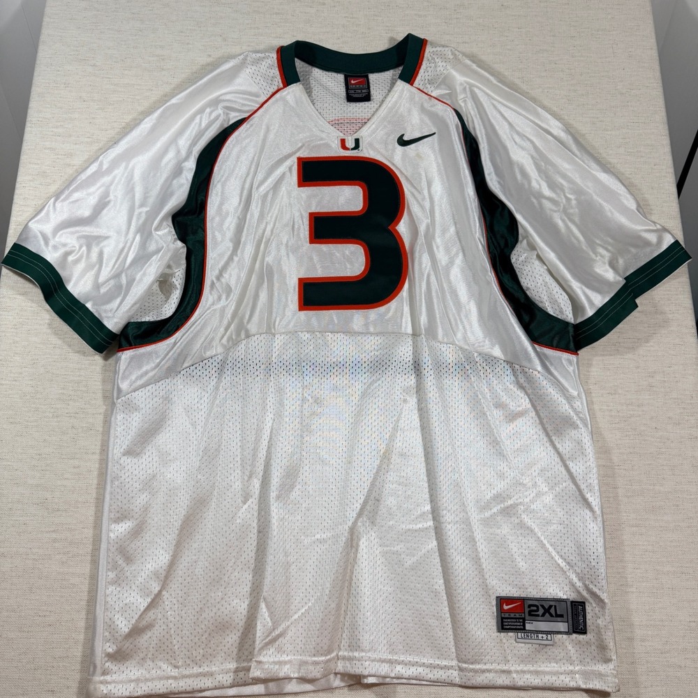 Nike Football Jersey Mens 2XL White Good Miami Hurricanes #3 Authentic Team